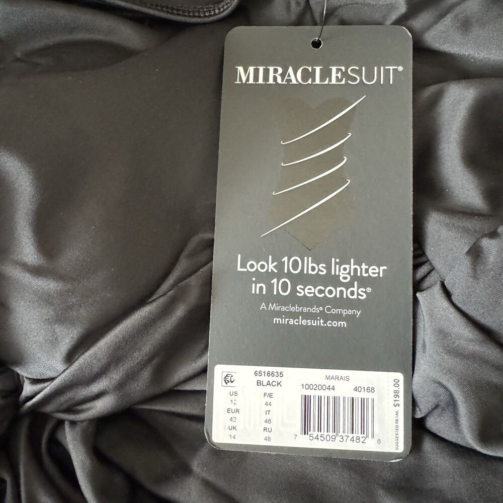 Miraclesuit Marais One Piece Swimdress Black Sz 12 - Picture 10 of 11
